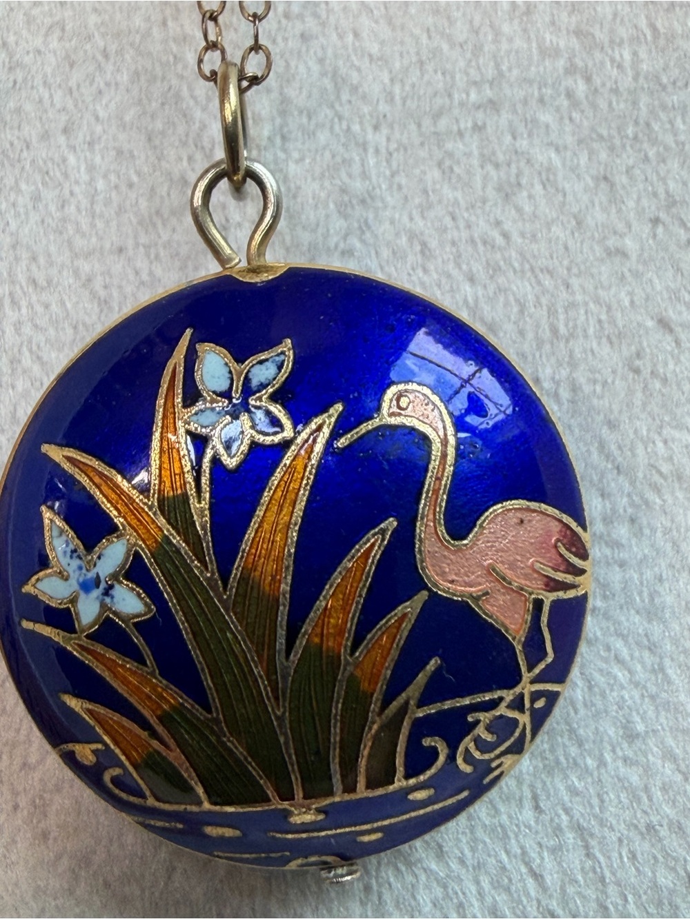 Gold fill 14K Blue Enamel Floral Pendant Necklace- Vintage - Picture 10 of 13